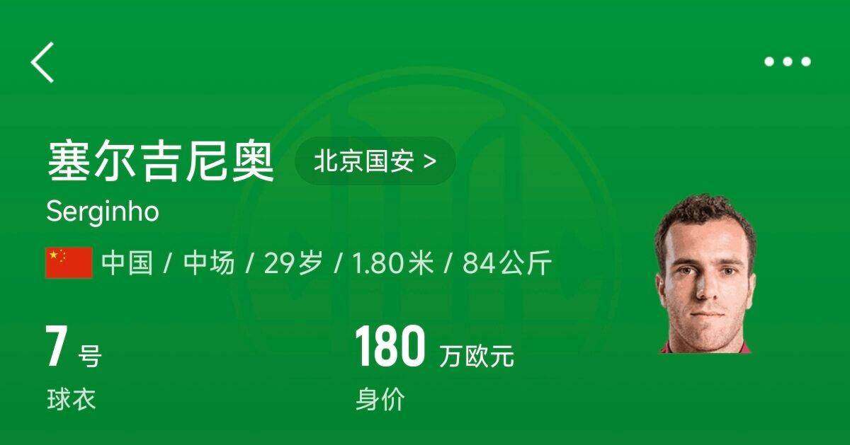  180萬歐！塞爾吉尼奧成為中國身價最高的球員，武磊120萬歐第2