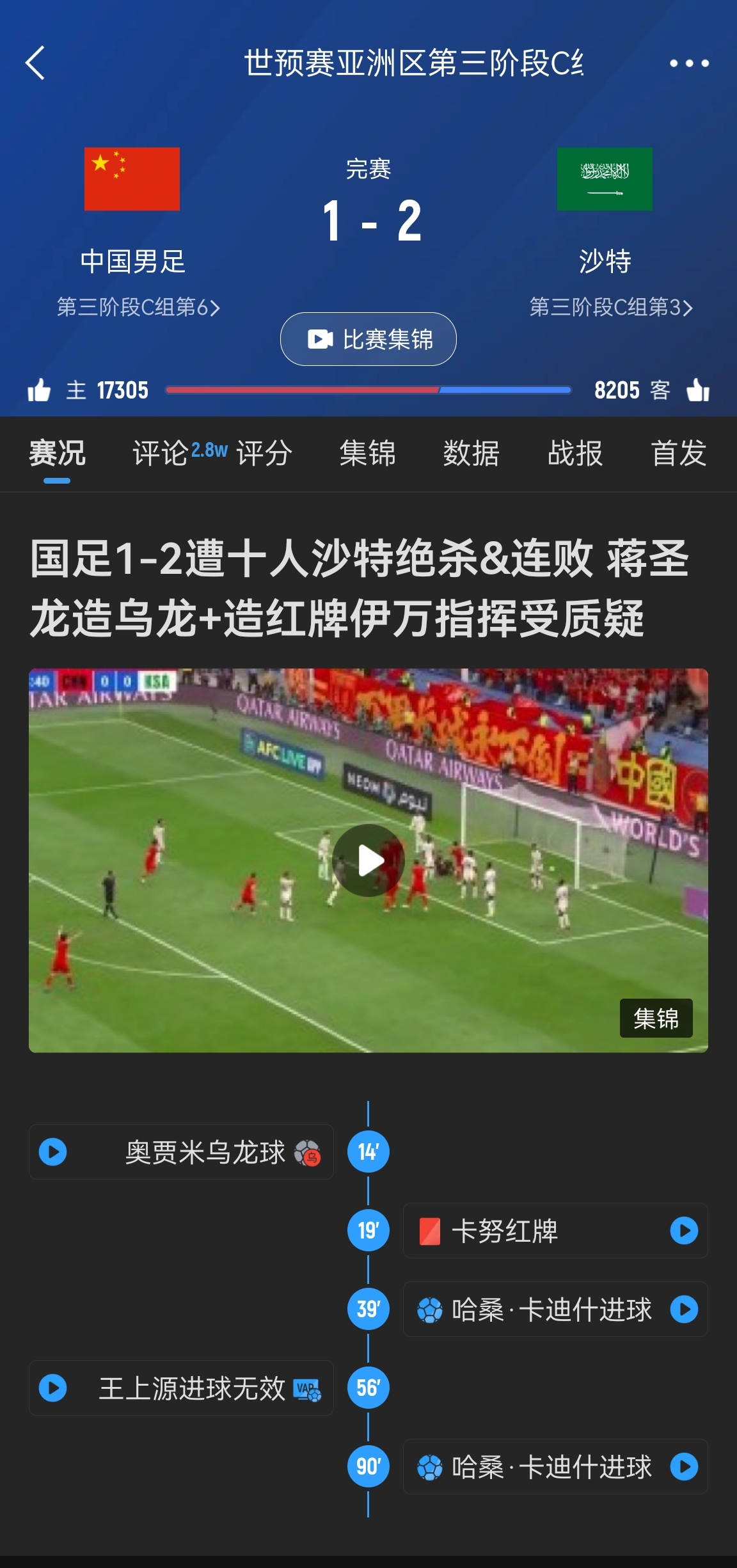  今天什么劇本？首戰沙特也是半場紅牌+蔣光太傷退，最后國足被翻