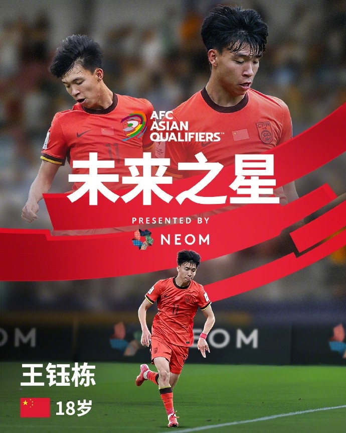 亞洲杯官方社媒發布王鈺棟個人海報:青年軍的旗幟,飄揚在前哨